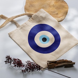 Evil Eye Tote Bag, Nazar Reusable Tote, Boho Evil Eye Bag, Protection Tote Bag, Evil Eye Beach Bag, Nazar Tote Bag, Spiritual Tote Bag