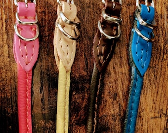 Collares redondos de cuero auténtico SLIM para cachorros, hechos a mano, con hebilla plana