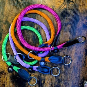 ROPE Slip Dog Collar Colorful with black leather finish