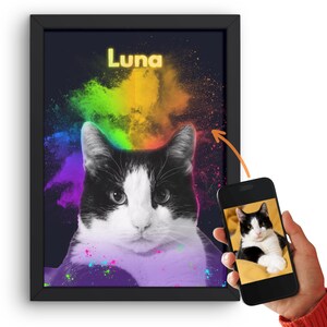 Katzenportrait in Color Festival Stil von Fotovorlage als Poster oder Leinwand, Tierportrait, Gemälde vom Foto, Geschenk für Katzenbesitzer