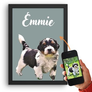 Haustier Portrait personalisiert mit Namen, Kunst vom Foto in Cartoon als Poster oder Leinwand, individuelles Hunde Portrait vom Foto