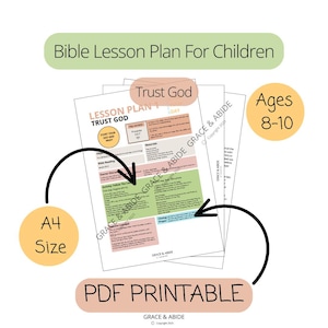Bible Lesson Plan For Children | Trust God Lesson Plan 1 | Bible Lesson | Bible Learning Activity Sheet