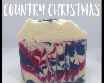 Country Christmas Soap - Handmade Soap - Artisan Soap - Christmas Soap - Winter - Pine and Cranberry Scent - Made With Silk - Yogurt Soap