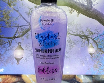 Goddess Stardust Elixir. Jasmine, Peach, Gardenia. Shimmering Body Spray. 4oz