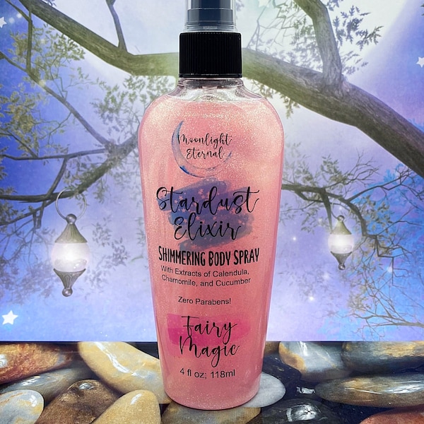 Fairy Magic Shimmer Spray - Stardust Elixir - Fruity-floral blend of orange, peach, jasmine, raspberries - Shimmering Body Spray - 4 oz