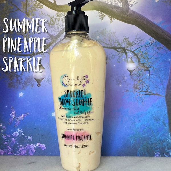 Summer Pineapple Sparkle - SPARKLE - Shimmer Lotion - Hand and Body Lotion - Body Lotion - Body Cream - Paraben Free - 8 Ounces - Tropical