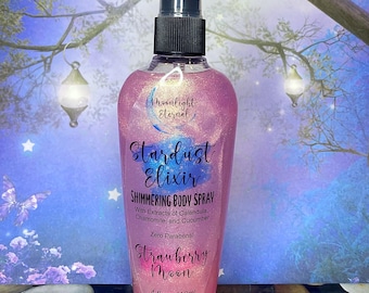 Strawberry Moon Stardust Elixir. Shimmering Body Spray. Strawberry Marshmallow Scent. 4 oz