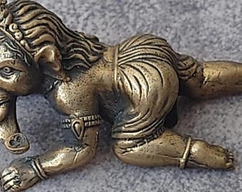 Vintage Ganesha Baby Bronze Hindu Amulet statue Good luck & Success