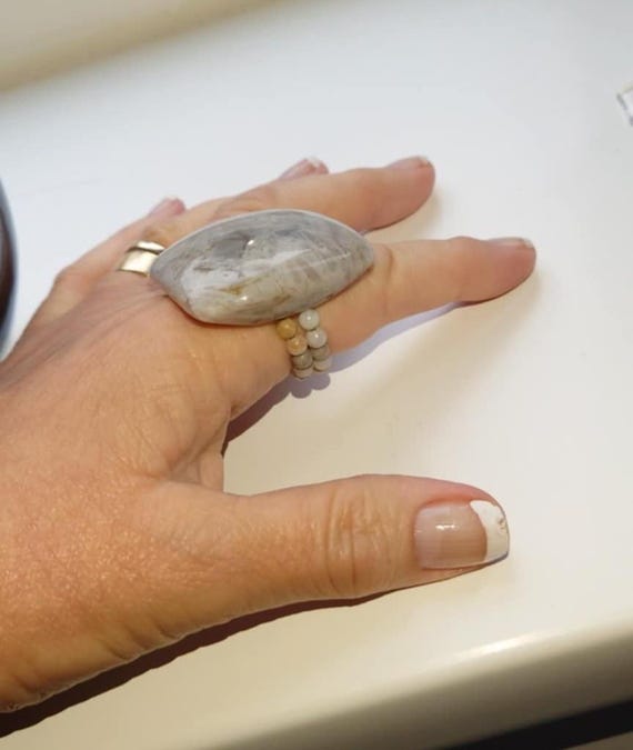 Turkish Stick Agate Solid Statement Stretch Ring … - image 4