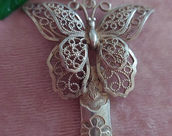 Ornate Tibetan silver butterfly hair pin hair stick with Jade charm