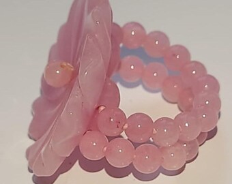 JADE PINK  Jade Flower statement ring, no metal hand carved unique ring one size fits any finger