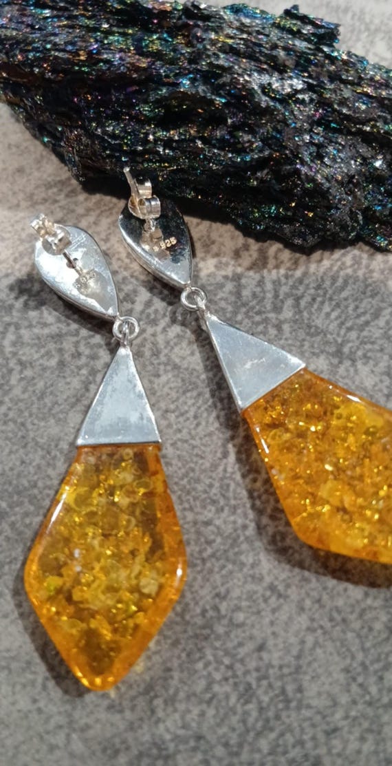 Silver & baltic Amber large statement earrings ab… - image 3