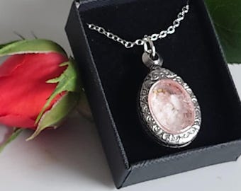 Vintage ornate silver plate Locket Mourning / keep sake /  ashes / photo / lock of hair / baby first tooth etc  hangs on silver plated chain
