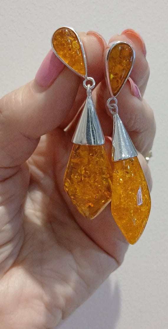 Silver & baltic Amber large statement earrings ab… - image 4