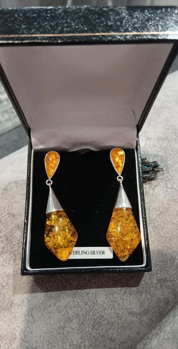 Silver & baltic Amber large statement earrings ab… - image 2