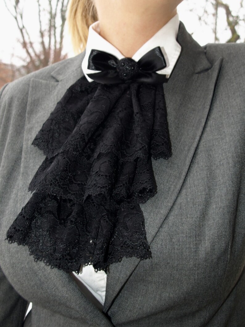 Black Lace Jabot Womens Lace Jabot Mens Lace Jabot Unisex Etsy