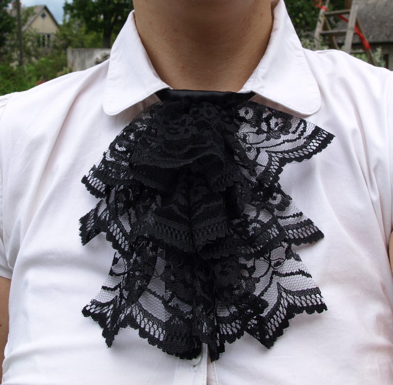 Black Lace Jabot Small Womens Lace Jabot Mens Lace Jabot Made Etsy
