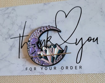 Witchy Crescent Moon Amethyst Crystal Mushroom Cottagcore Needle Minder