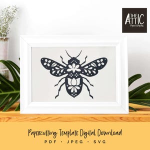 Folk Art Bee Papercutting Template | Folk Art Insects Papercut | Bumble Bee Papercut | PDF JPEG for Handcutting | SVG for Cutting Machines