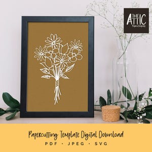 Bouquet of Flowers Papercutting Template | Floral Papercut | PDF JPEG for Handcutting | SVG for Cutting Machines