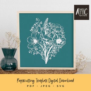 Wildflower Bouquet Papercutting Template | Floral Papercut | PDF JPEG for Handcutting | SVG for Cutting Machines