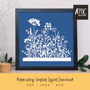 Modèle de découpe de papier Meadow | Fleurs botaniques en papier découpé | PDF JPEG pour découpe à la main | SVG pour machines de découpe