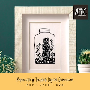 Gabarit de découpe pour terrarium | Plantes et cactus découpés dans du papier | PDF JPEG pour découpe à la main | SVG pour machines de découpe