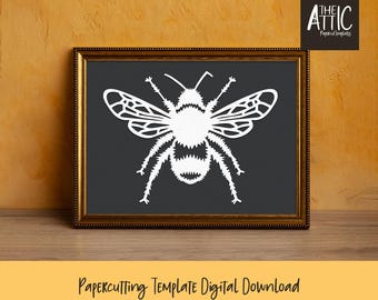 Bumblebee Papercutting Template: Insect Papercut Design (PDF, JPEG, SVG)