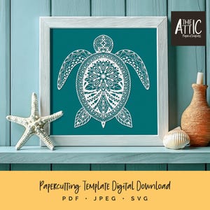 Sea Turtle Papercutting Template | Sea Life Papercut  | Ocean Papercut Template | PDF JPEG for Handcutting | SVG for Cutting Machines
