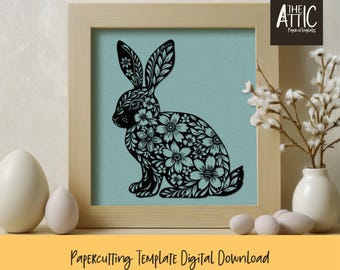Rabbit-PaperCutting-ページ Hare - Rabbit Papercut Template - Etsy