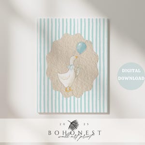 Goose Nursery Art Print – Vintage Blue Farm-Themed Wall Decor for Baby Boy Room, Wall Art For Baby Nursery