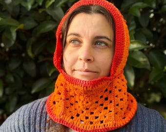 Balaclava de crochê laranja, gorro de inverno estilo vovó, chapéu para o chakra sacral