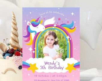 Unicorn Birthday Invitation Template Photo Unicorn Birthday Party Invite  Editable Unicorn Birthday Invitation Unicorn Invitation Rainbow