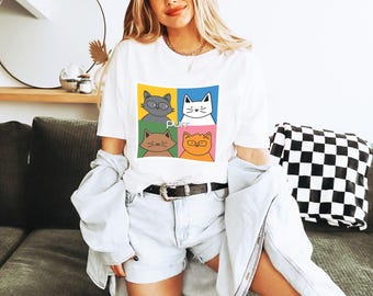 Komfort Farbe Purr Cat Band T-Shirt - Punk Rock Blur Parodie Tee