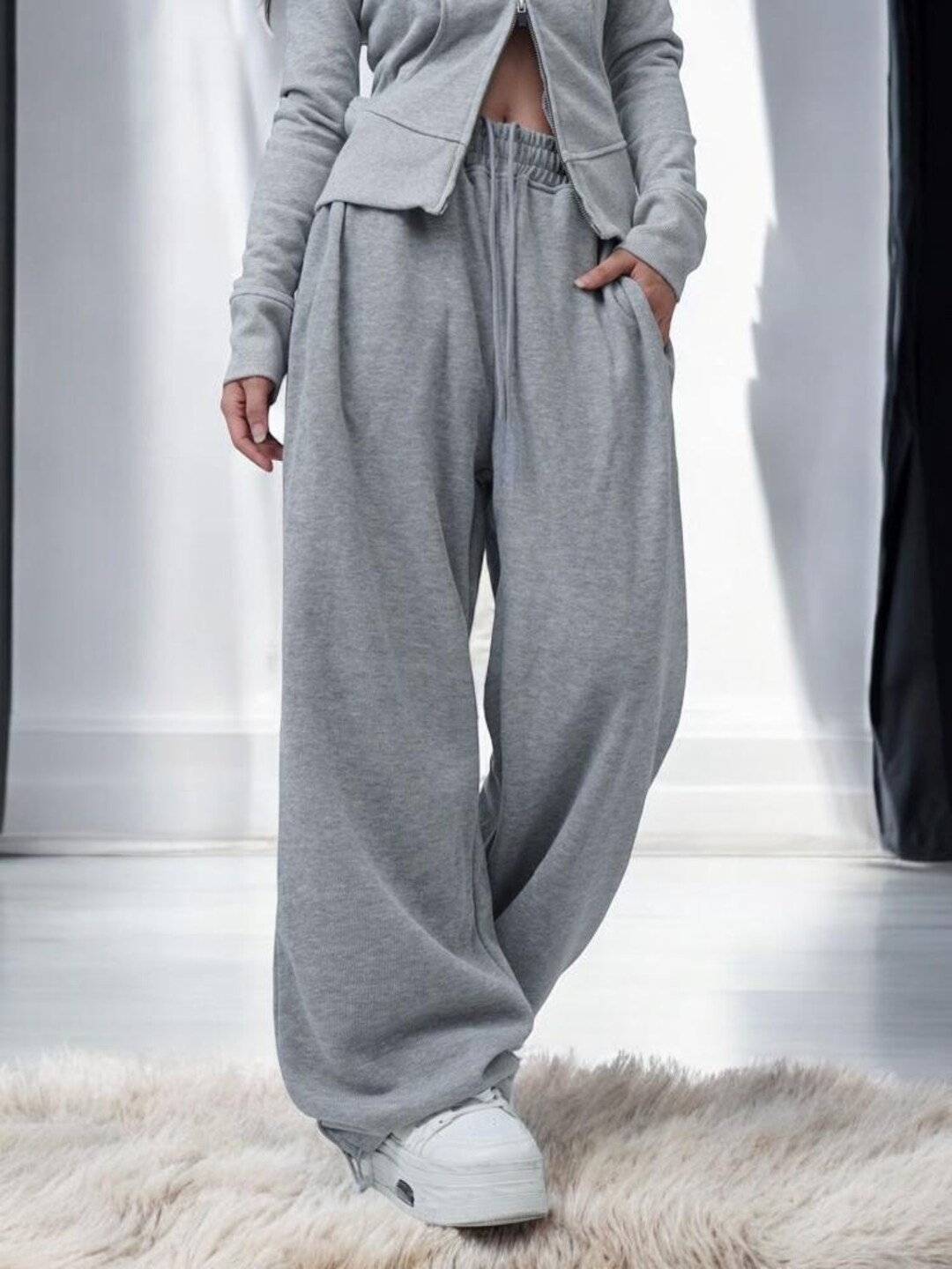 Baggy Wide-leg Sweatpants for Women | High-waist Loose Fit