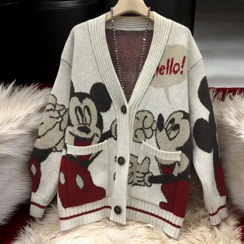 Colorful Cartoon Graphic Cardigan Cozy Knitted Oversized Sweater