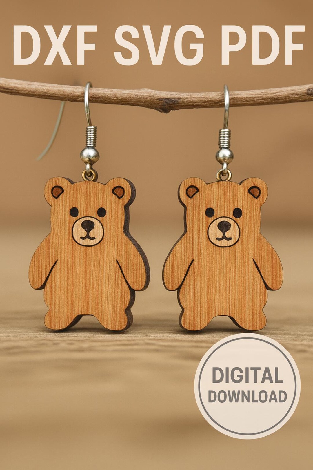 Bear Earring SVG DXF PDF, Laser Cut Template (digital Download) - Etsy