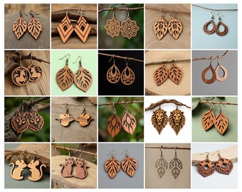 BUNDLE-20 Earrings,Laser Files,Svg,Dxf,Pdf Templates  Laser Cut, Cricut, Silhouette Instant Download