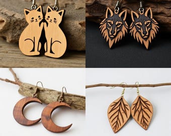 4-Wood Earring SVG DXF PDF Bundle, Laser Cut Jewelry Filess(Digital Download)