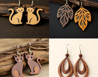 Wood Earring SVG DXF PDF Bundle, Laser Cut Earrings Files Jewelry (Digital Download)