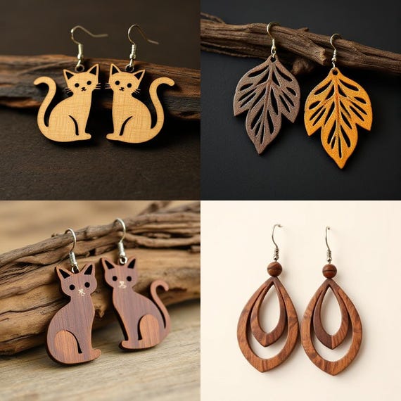 Wood Earring SVG DXF PDF Bundle, Laser Cut Earrings Files Jewelry (Digital Download)