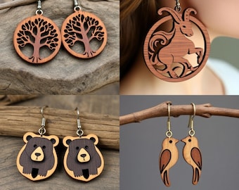 Laser Cut Wooden Tree Earrings: Boho Dangle Jewelry (SVG, DXF, PDF)
