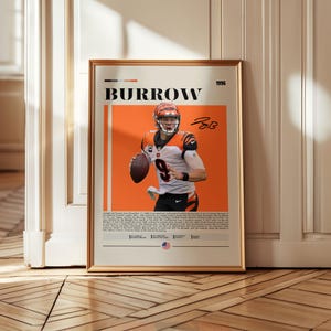 Joe Burrow poster wall art, Cincinnati Bengals quarterback print, NFL football artwork, vintage retro sports fan home decor decoration