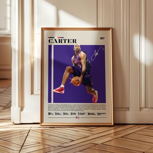 Poster di Vince Carter, poster dei Toronto Raptors, stampa artistica da parete, decorazione da basket, arte murale sportiva, poster NBA, regalo per tifosi sportivi