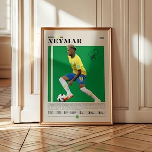 Neymar Poster, Brazil Soccer Poster, Soccer Gifts, Sports Poster, Football Player Poster, Soccer Wall Art, Sports Bedroom Posters