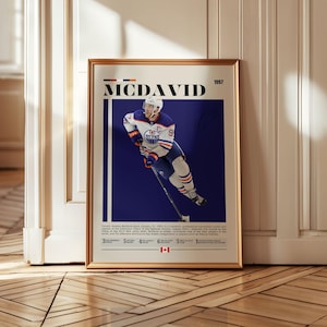 Póster de Connor McDavid, Edmonton Oilers, póster de la NHL, póster de hockey, decoración de dormitorio de hockey, arte de los Hurricanes, regalo para amantes de los deportes, póster deportivo