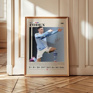 Pôster de parede de Phil Foden, impressão de estrela do futebol inglês do Manchester City, arte de futebol da Premier League, decoração vintage retrô para presente de fã