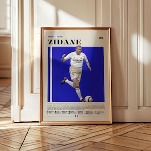 Pôster de Zinedine Zidane, jogador de futebol francês, presentes de futebol, pôster esportivo, pôster de jogador de futebol, arte de parede de futebol, pôsteres esportivos para quarto