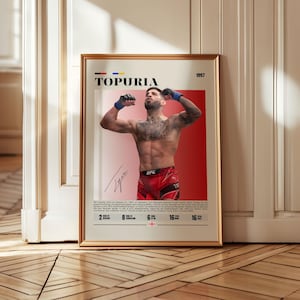 Pôster de parede do UFC de Ilia Topuria, impressão de campeão de MMA, arte de lutador peso-pena, decoração de esportes de combate, presente para fãs de artes marciais