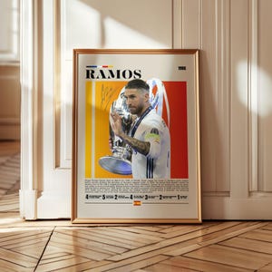 Sergio Ramos wall art poster, Spain and Real Madrid football print, legendary soccer artwork, retro vintage fan gift home decor